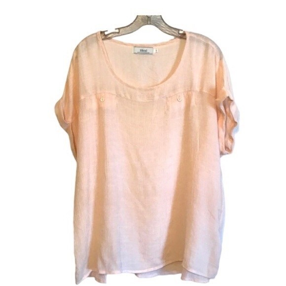 Zizzi Short Sleeve Gauze Top Pale Peach Medium - Picture 1 of 9